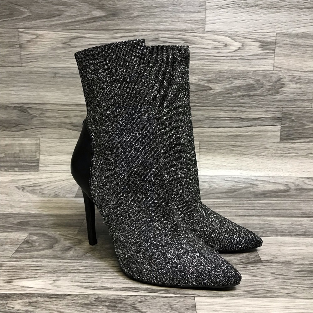 Guess One Girl Knitted Black Sparkle Sock Booties